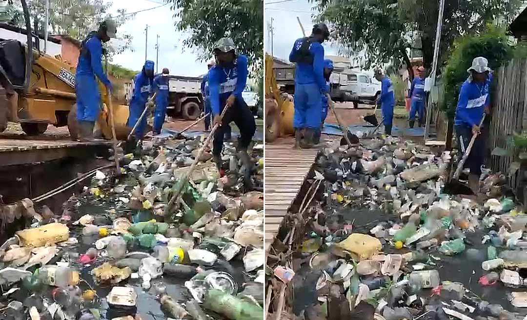 Enorme quantidade de lixo em córrego em Rio Branco assusta; veja o vídeo