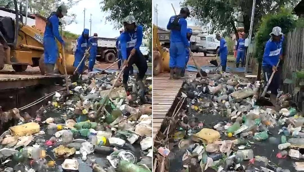 Enorme quantidade de lixo em córrego em Rio Branco assusta; veja o vídeo