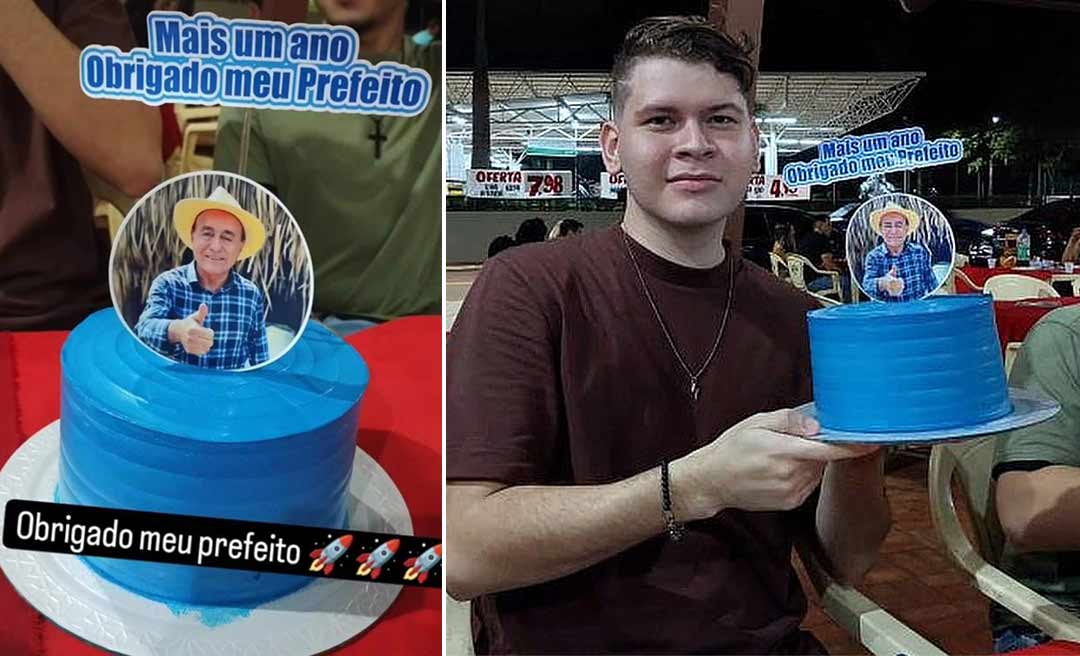 Estudante ganha bolo azul com foto de Bocalom e agradece com frase que virou meme: “Obrigado meu prefeito”