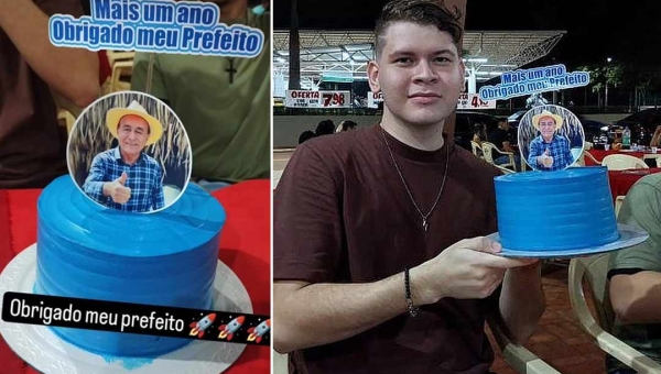 Estudante ganha bolo azul com foto de Bocalom e agradece com frase que virou meme: “Obrigado meu prefeito”