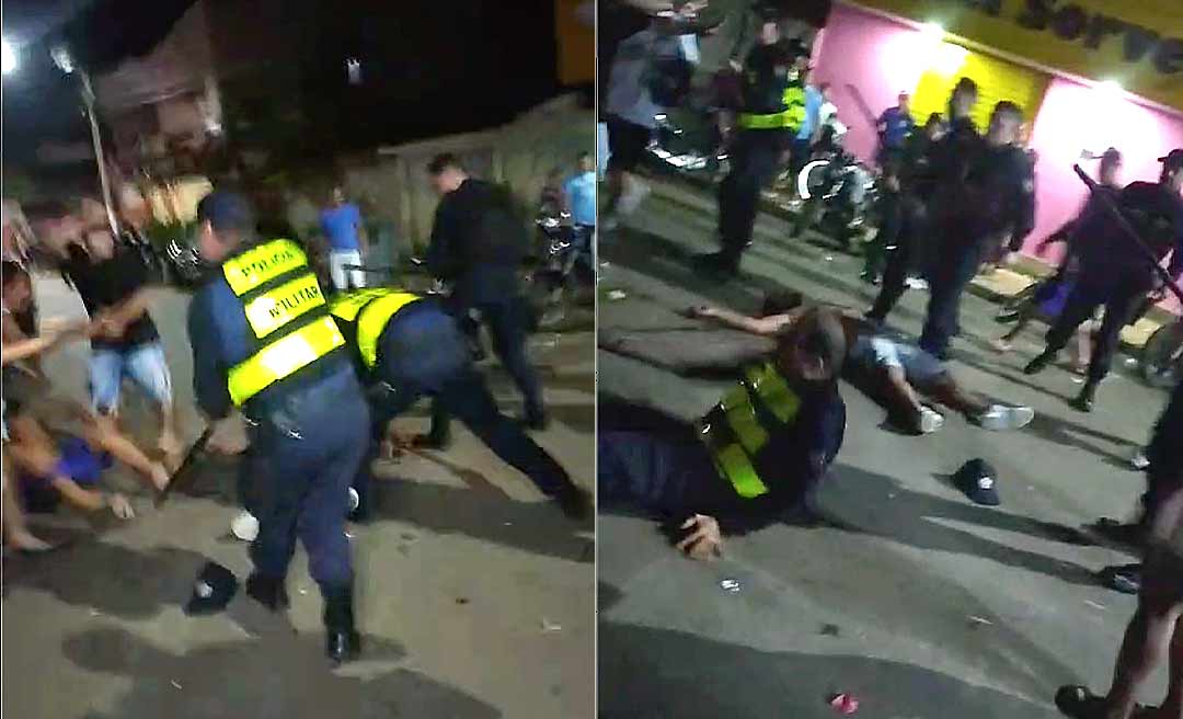 PM e foliões entram em conflito no meio da rua durante “Carnaval da Família” no São Francisco, em Rio Branco