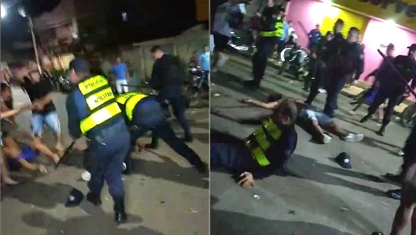 PM e foliões entram em conflito no meio da rua durante “Carnaval da Família” no São Francisco, em Rio Branco