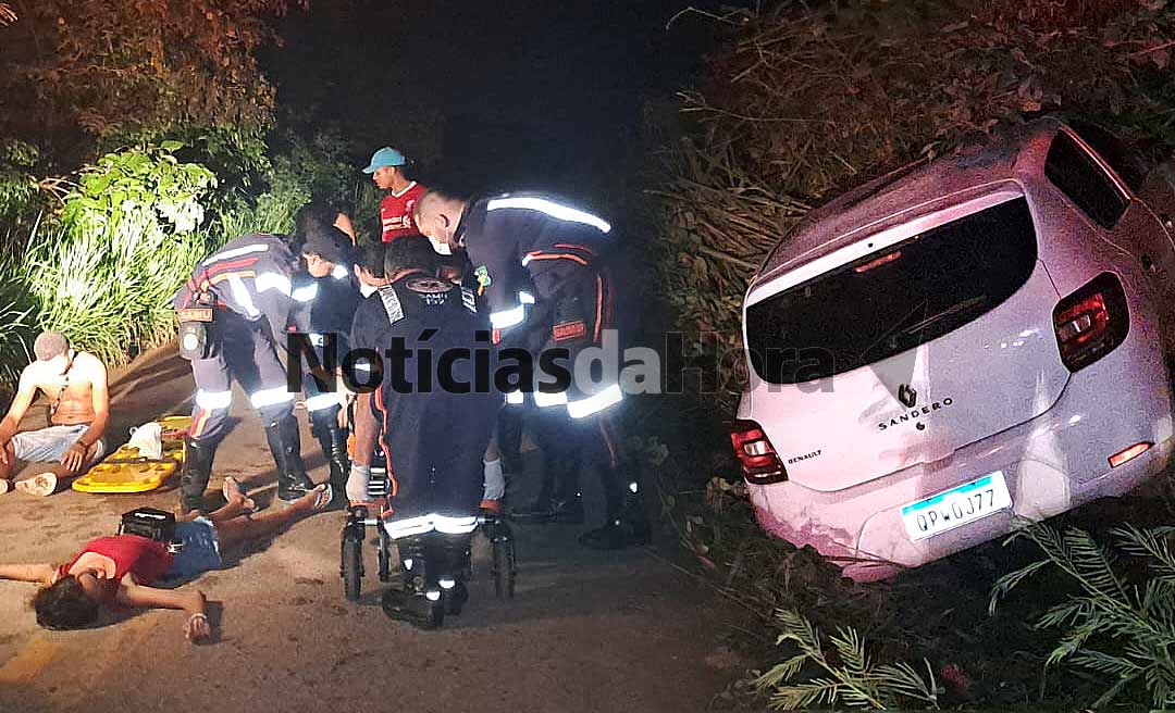 Duas pessoas ficam feridas após motorista perder o controle e carro sair da pista na estrada do Mutum