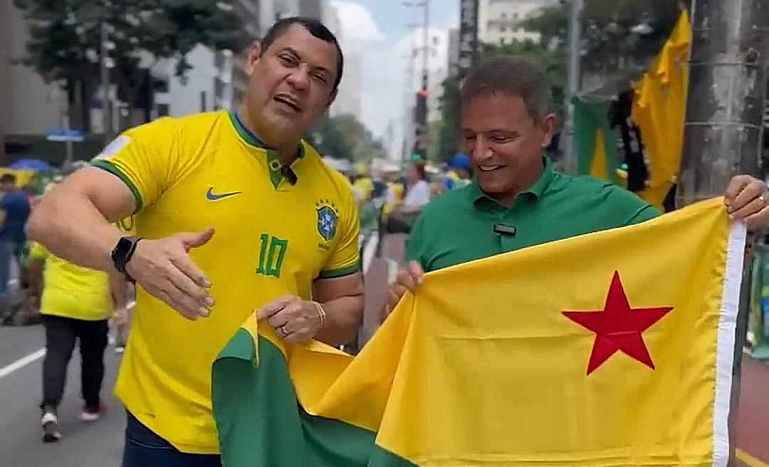 Em vídeo, Bittar e Ulysses aparecem com bandeira do Acre em ato pró-Bolsonaro na Avenida Paulista