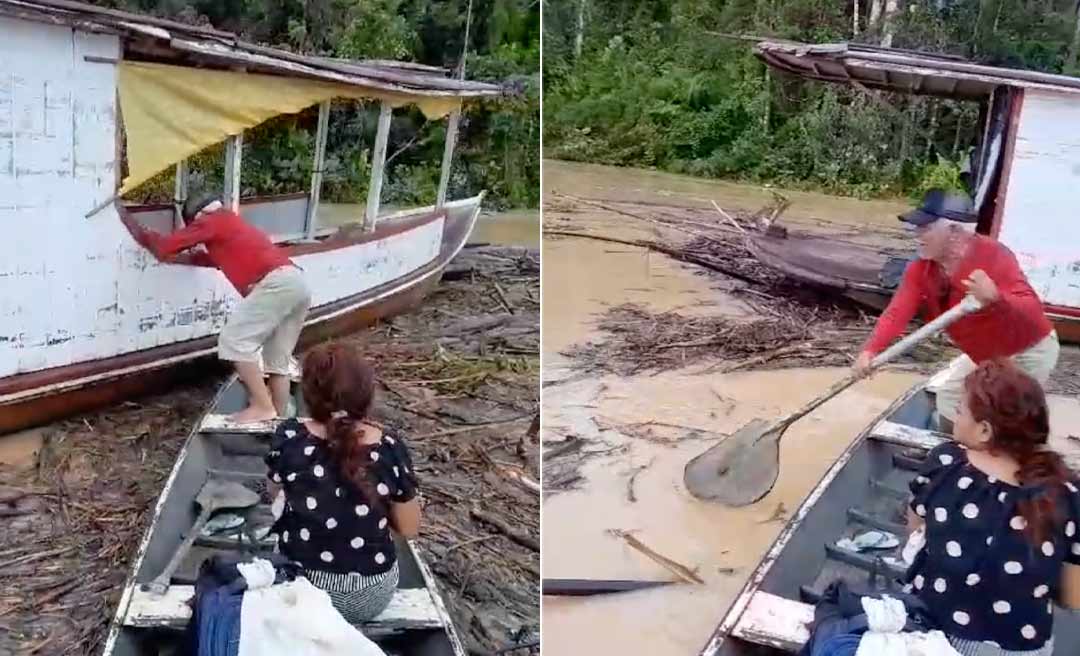 Batelão com mulher dentro se desprende de porto de Tarauacá, desce de "bubuia" durante a noite e por pouco não afunda