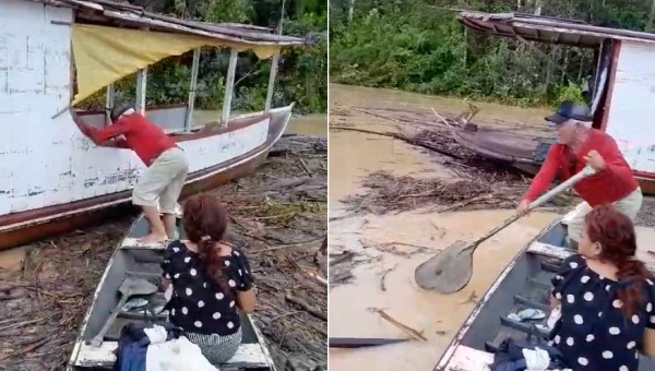 Batelão com mulher dentro se desprende de porto de Tarauacá, desce de "bubuia" durante a noite e por pouco não afunda