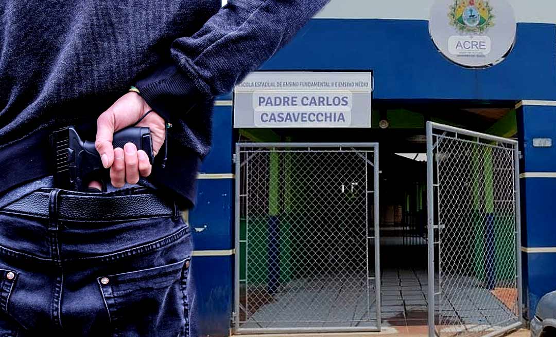 Bandidos disfarçados de estudantes assaltam vigilante de escola e levam arma de fogo e colete balístico