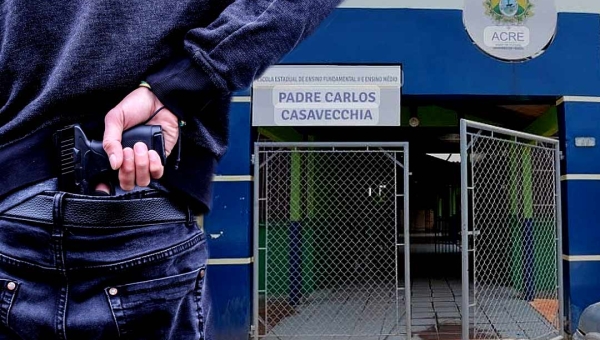 Bandidos disfarçados de estudantes assaltam vigilante de escola e levam arma de fogo e colete balístico