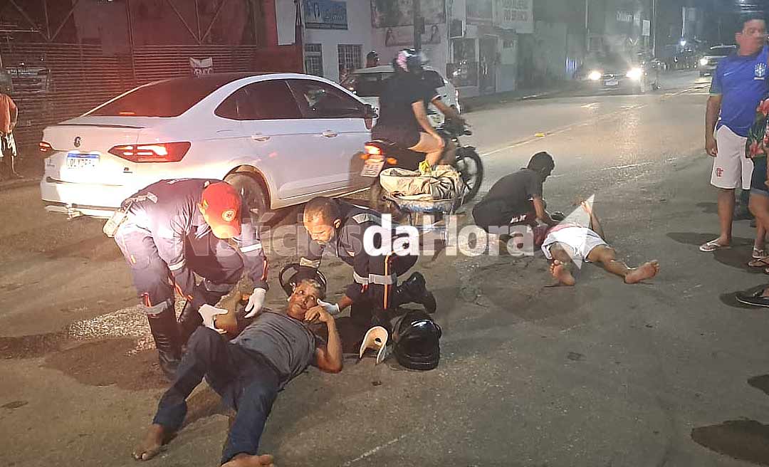 Colisão na Estrada das Placas, em Rio Branco, deixa motociclista e passageiro feridos