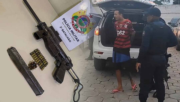 Após denúncia anônima, jovem é detido com submetradora e munições no bairro Taquari