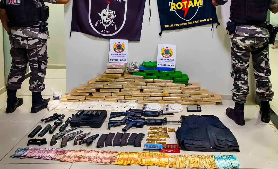 Na Capital, operação da PM termina com líder de facção preso com armas, dinheiro e mais de 64 quilos de droga
