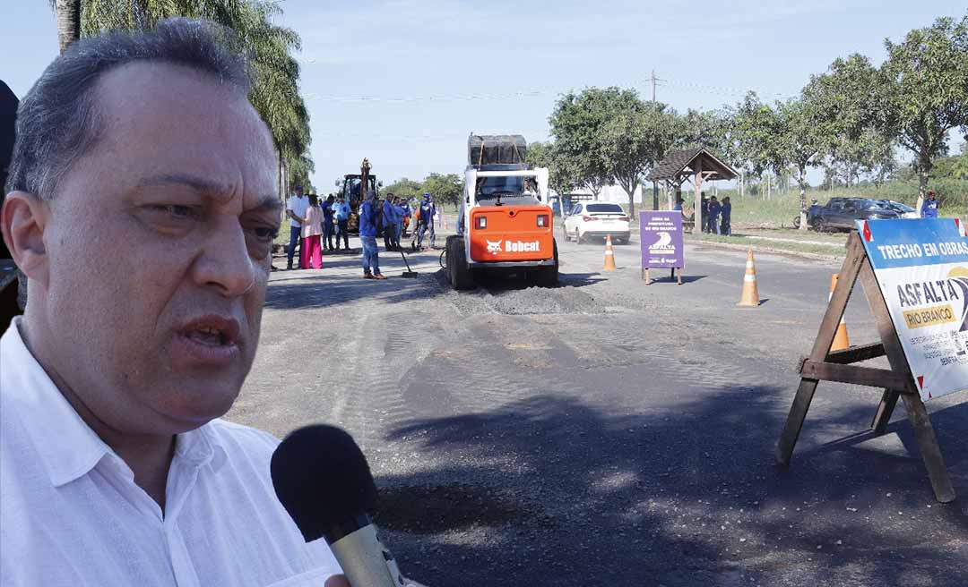 Com Bocalom em Brasília, prefeito em exercício Valtim José visita obras do Asfalta Rio Branco