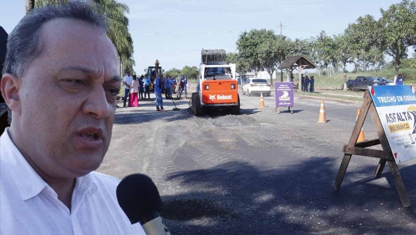 Com Bocalom em Brasília, prefeito em exercício Valtim José visita obras do Asfalta Rio Branco