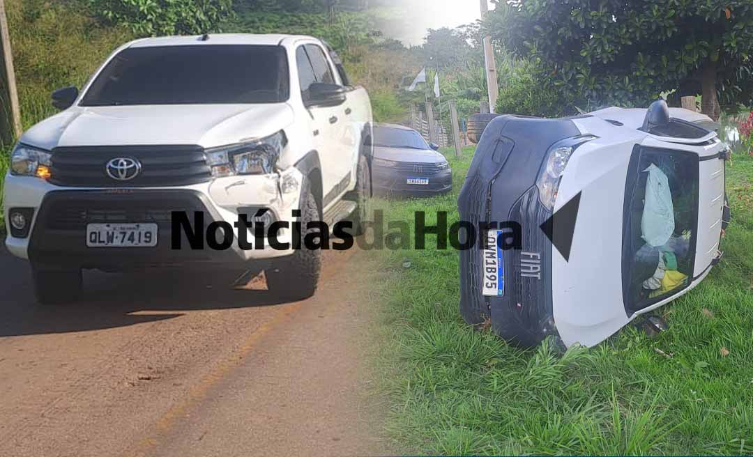 Acidente na AC-10: Carro capota após colidir contra caminhonete que invadiu a preferencial