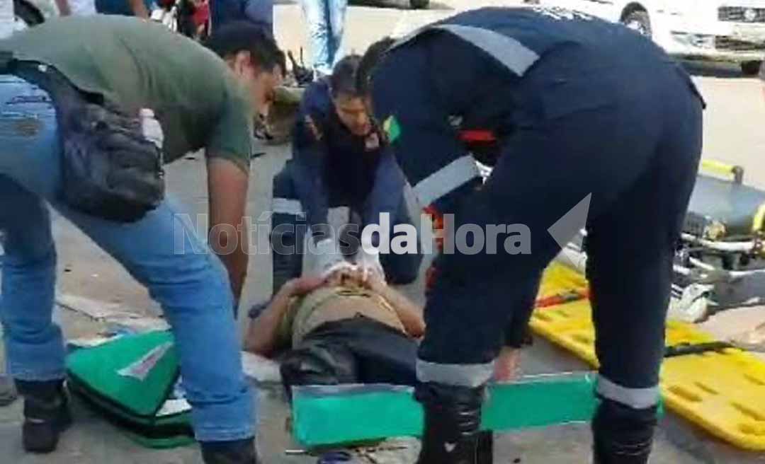 Acidente de trânsito na Capital deixa motociclista gravemente ferido; vítima teve fratura exposta nas pernas