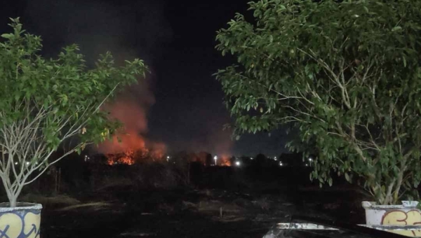 Incêndio destrói vegetação nas proximidades do estádio Arena da Floresta; veja o vídeo