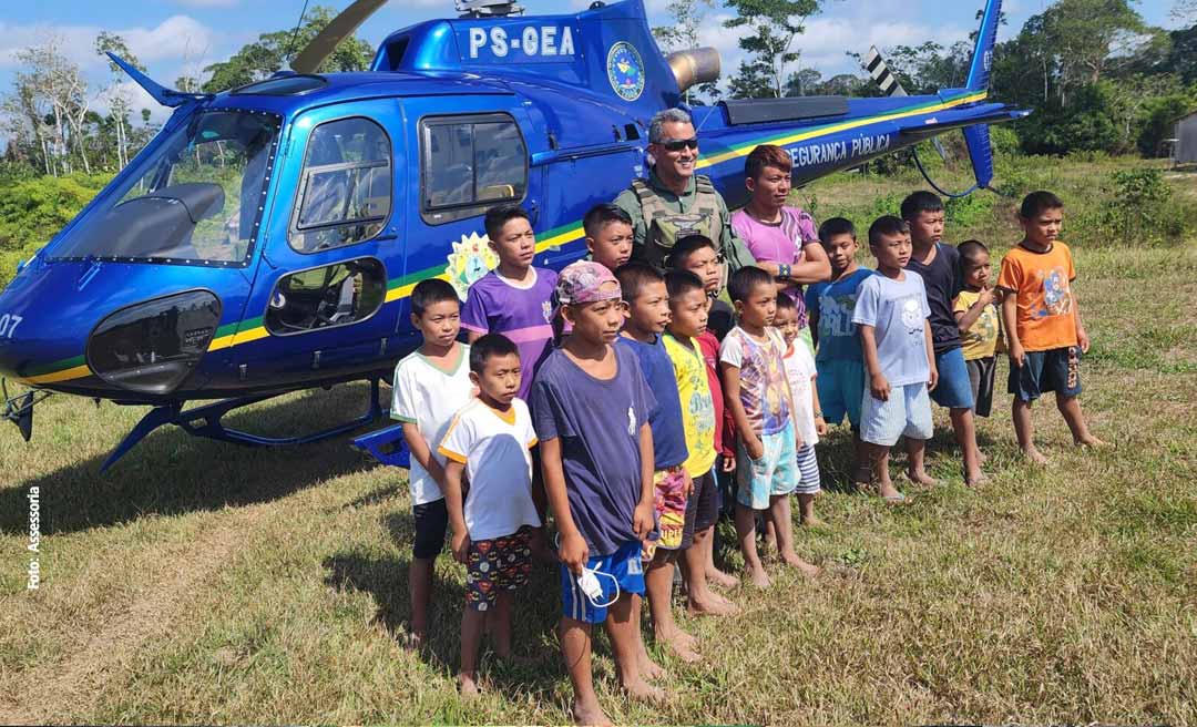 Segurança Pública presta apoio aéreo para ação social em comunidade indígena de Mâncio Lima