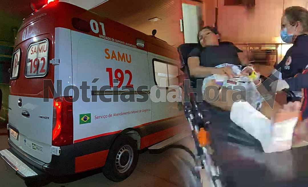 Acidente com carro e moto causa ferimento grave em mulher na Estrada Dias Martins, em Rio Branco