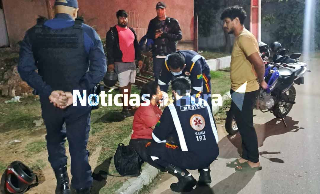 Mulher sofre acidente de motocicleta após perder o controle em curva na Getúlio Vargas, em Rio Branco