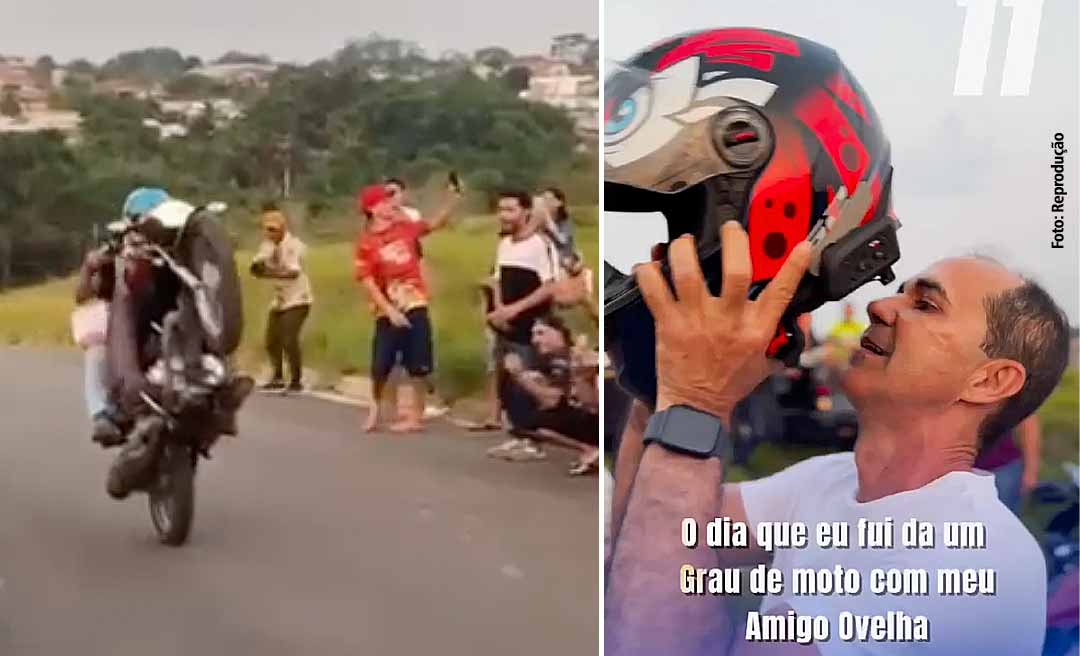 Prefeito de Cruzeiro do Sul aparece em vídeo empinando moto; gestor estava na garupa e piloto cometeu infração gravíssima