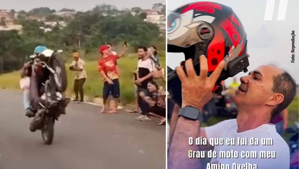 Prefeito de Cruzeiro do Sul aparece em vídeo empinando moto; gestor estava na garupa e piloto cometeu infração gravíssima