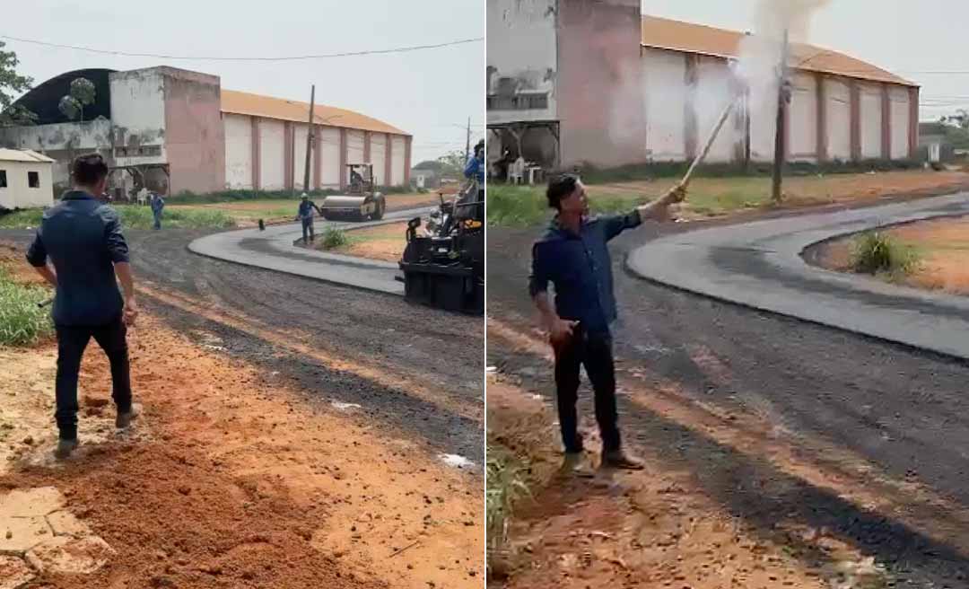 Morador do Rui Lino II comemora com fogos chegada de asfalto após 20 anos