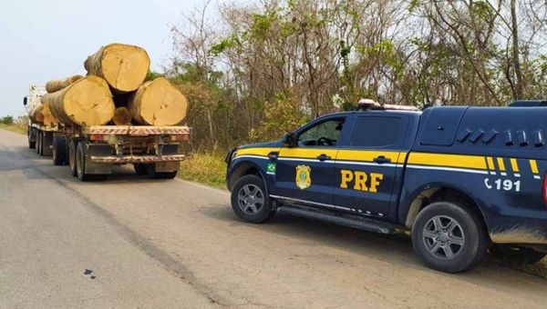 Crime ambiental: PRF flagra caminhão transportando madeira irregular no Acre