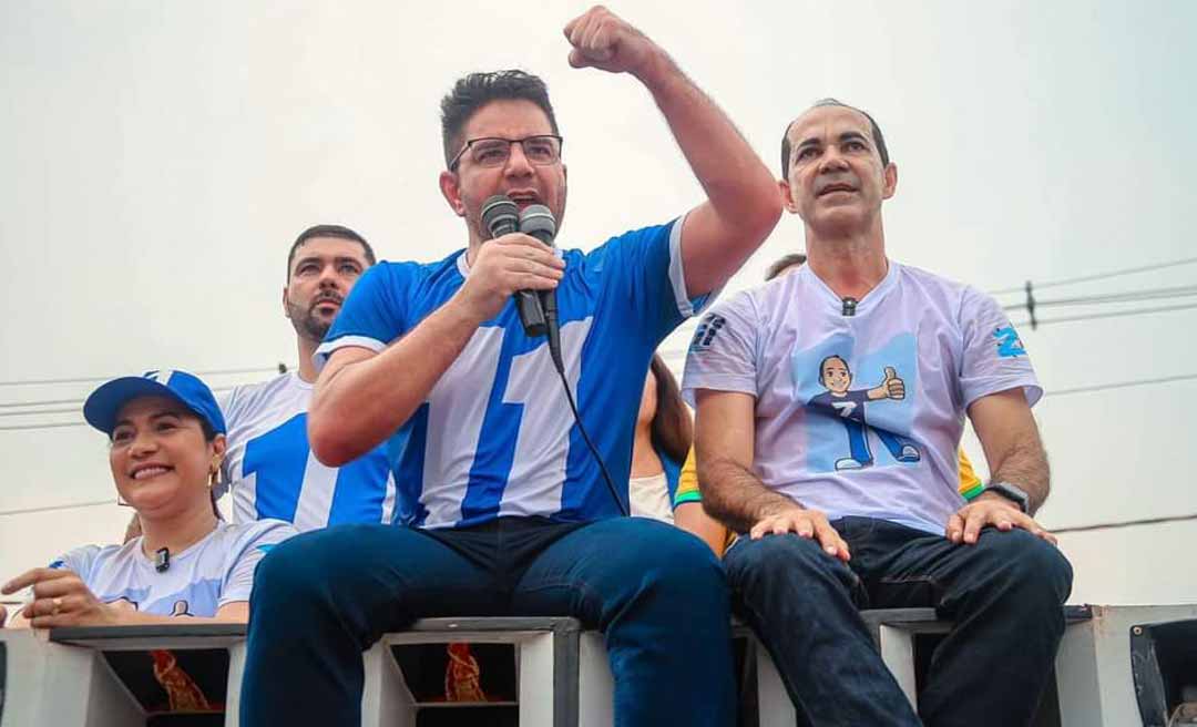 Em ato com multidão em Cruzeiro do Sul, Gladson caminha com Zequinha e reforça apoio à reeleição do prefeito do PP