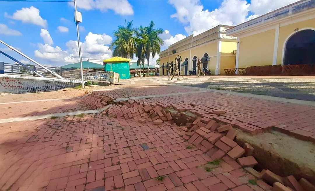 Calçadão do Novo Mercado Velho, em Rio Branco, será interditado devido a desbarrancamento