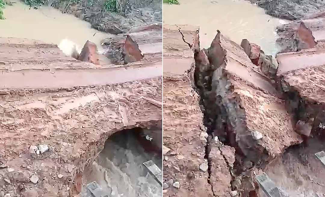 Chuva causa desmoronamento em acesso no igarapé Piragi, no Quixadá, e isola comunidade; prefeitura diz que já providenciou reparos