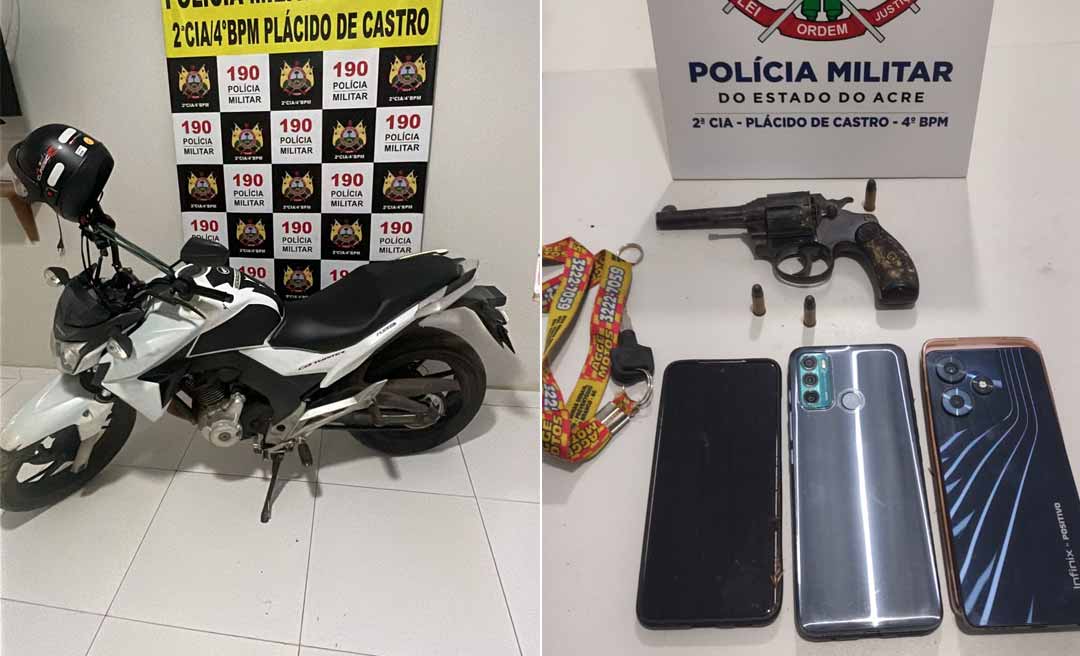 Em Plácido de Castro, Polícia Militar apreende arma de fogo, captura foragido e recupera veículo roubado