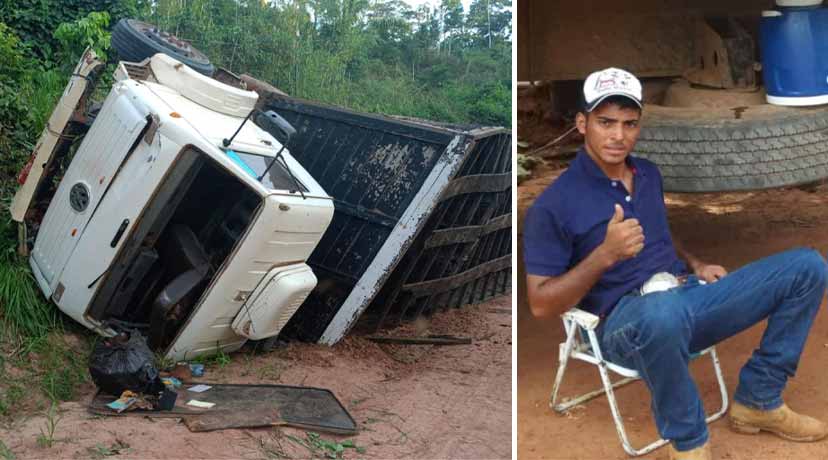 Caminhão boiadeiro tomba em ramal Espinhara e motorista morre preso nas ferragens