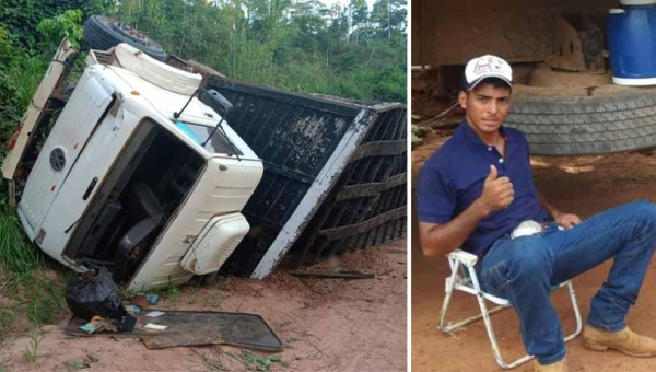 Caminhão boiadeiro tomba em ramal Espinhara e motorista morre preso nas ferragens