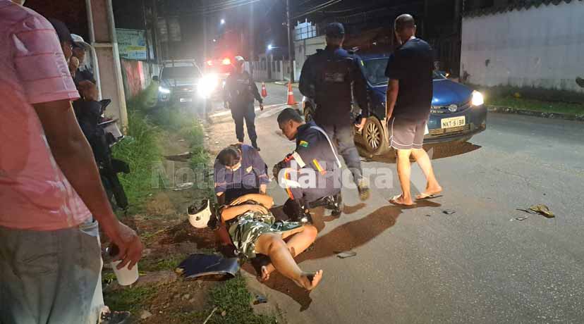 Motociclista é arremessado em colisão violenta na estrada do São Francisco, em Rio Branco