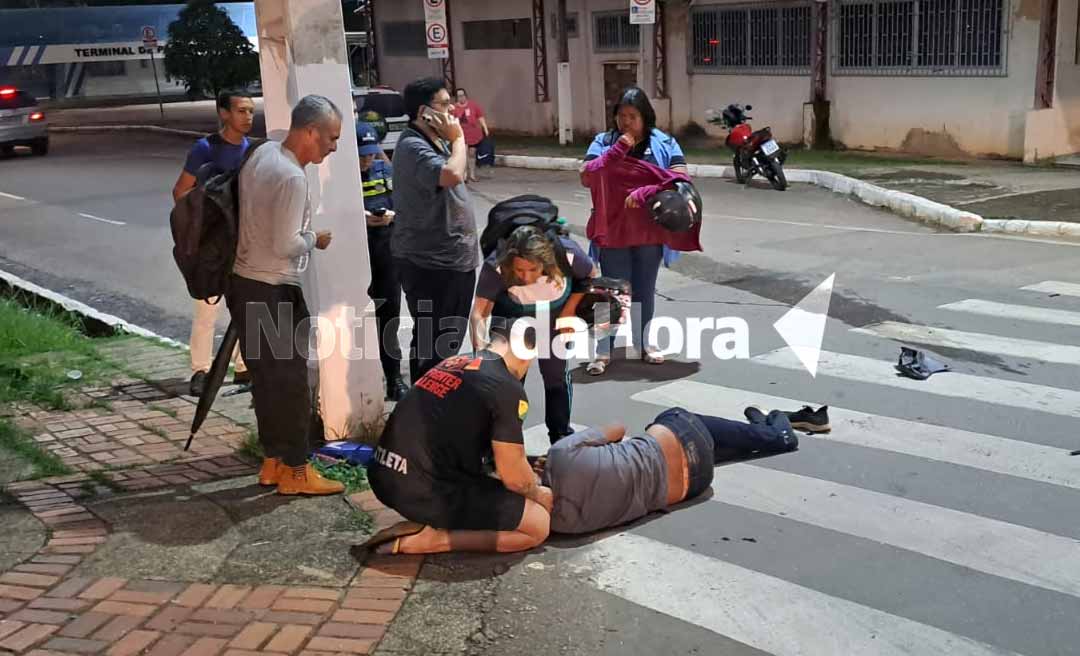 Motociclista fica ferido após motorista avançar sinalização de parada obrigatória na Avenida Getúlio Vargas