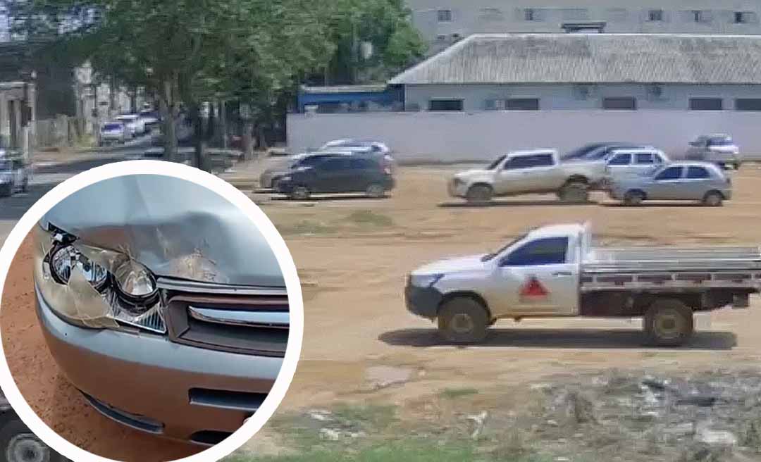 Condutor de caminhonete bate em carro estacionado no Centro de Rio Branco e foge do local; veja o vídeo