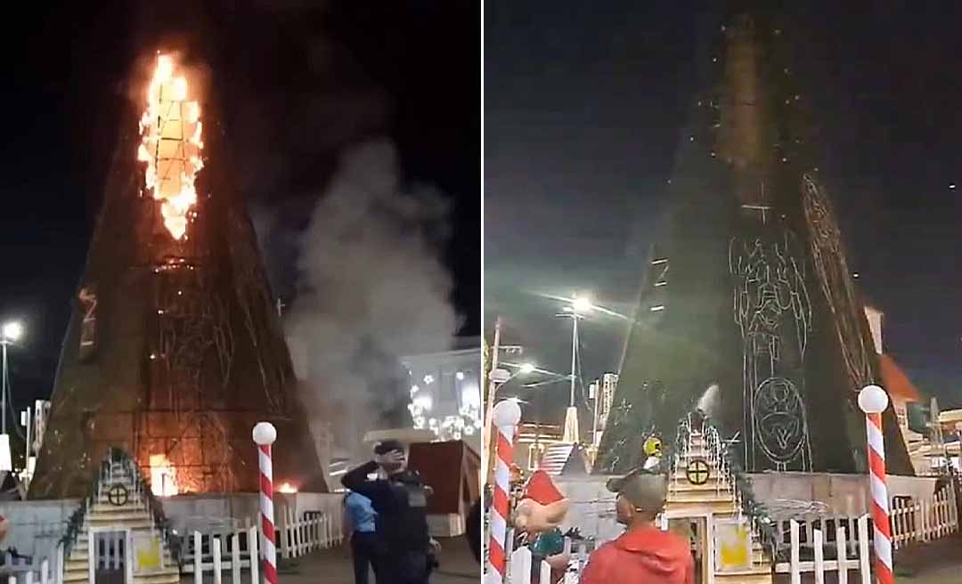 Árvore de Natal instalada em frente ao Palácio Rio Branco pega fogo