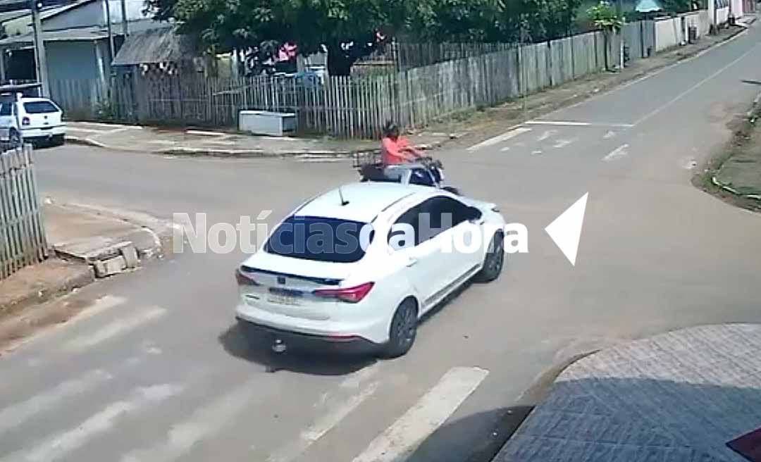 Colisão em cruzamento sem sinalização deixa motociclista ferido em Rio Branco; veja o vídeo do acidente