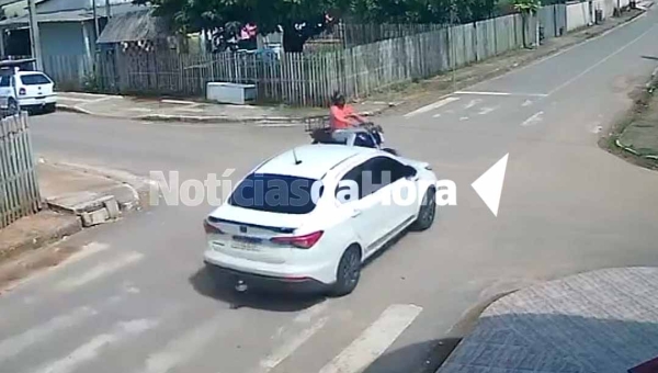 Colisão em cruzamento sem sinalização deixa motociclista ferido em Rio Branco; veja o vídeo do acidente