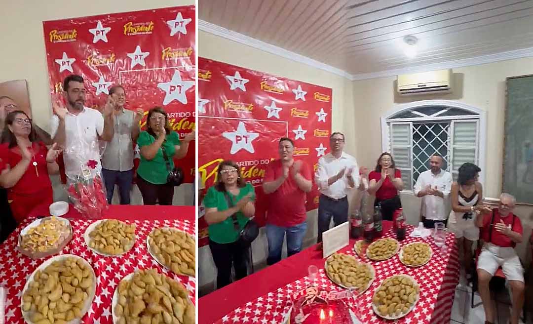 Com direito a bolo de aniversário e “parabéns pra você”, petistas do Acre comemoram 45 anos do PT