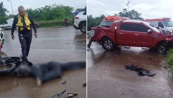 Motociclista tem morte instantânea após ser atropelado por caminhonete que invadiu a contramão