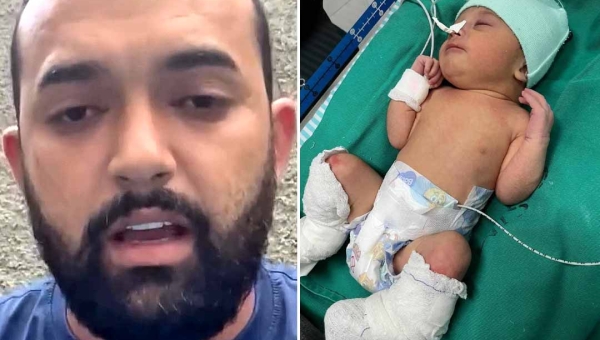 Em vídeo, pai de recém-nascida reconhece qualidade do tratamento que a filha está recebendo após incidente em maternidade no Acre
