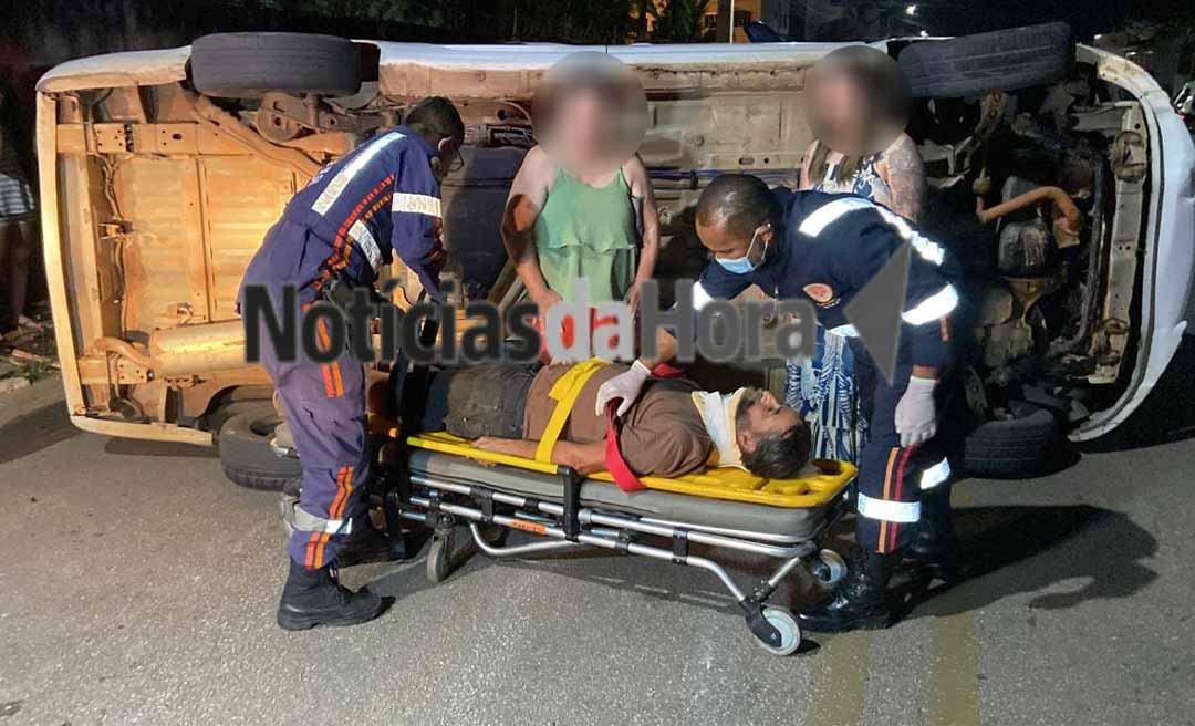 Idoso capota veículo após colisão com outro carro e uma moto no Conjunto Manoel Julião, em Rio Branco