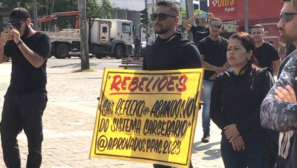Policiais penais voltam a se manifestar em frente à Assembleia e defendem mais convocações de novos servidores
