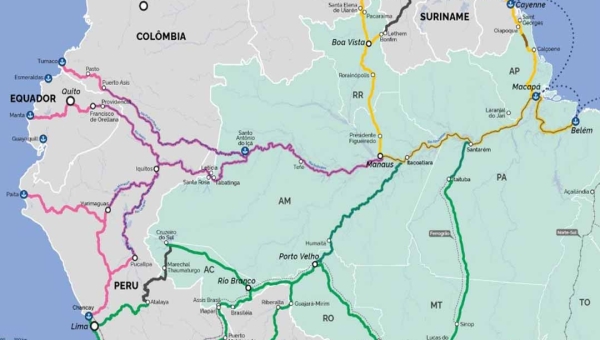 Rota que sai de Manaus, chamada Bioceânica, será a principal conexão do Brasil com Chancay no Peru, diz Ministério