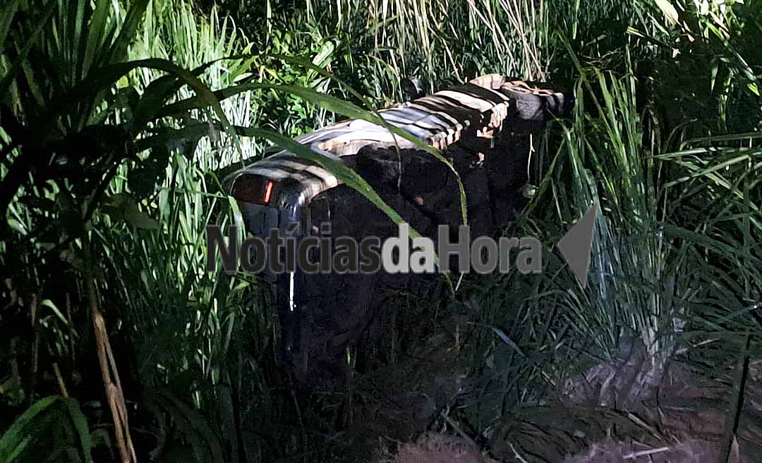 Motorista perde o controle de caminhonete e capota após desviar de animal silvestre em rodovia de Rio Branco