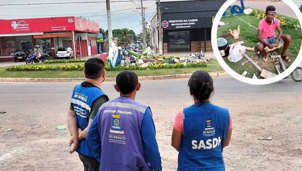 Prefeitura de Rio Branco acompanha caso de homem em situação de rua na rotatória da Sobral: “Proteção e assistência estão sendo oferecidas”