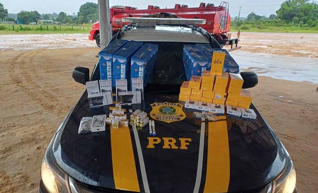 PRF apreende eletrônicos e medicamentos contrabandeados na BR-364, em Cruzeiro do Sul