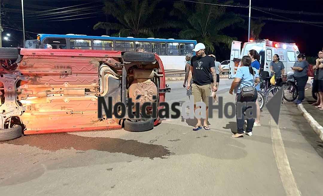 Família sofre capotamento após colisão nas proximidades da rotatória da Corrente, na BR-364, em Rio Branco