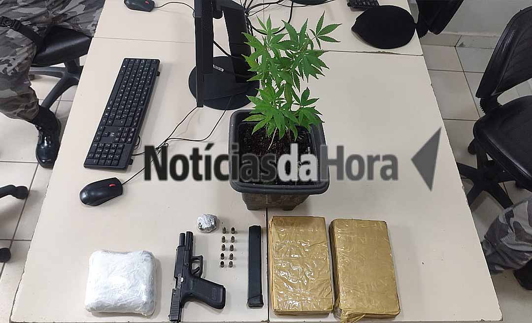 GIRO apreende quase três quilos de drogas, arma de fogo e planta de maconha durante operação no bairro Vitória